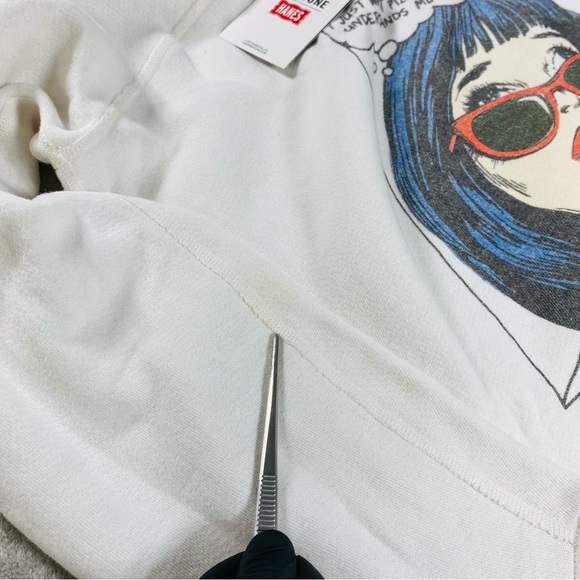 RE/DONE HANES Classic 100% Cotton Raglan Sweatshirt Pullover Top sz MEDIUM White - Picture 7 of 14